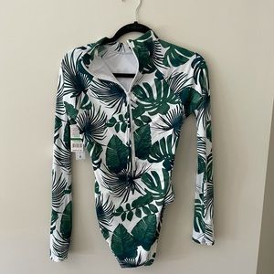 Floral Swimsuit With Zipper: L